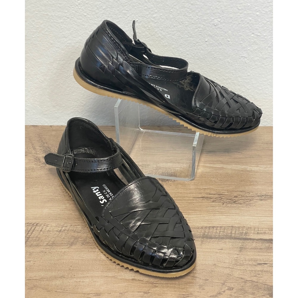 D'Santy Huarache Sandals Handwoven Leather Black Mexican Artisanal Boho